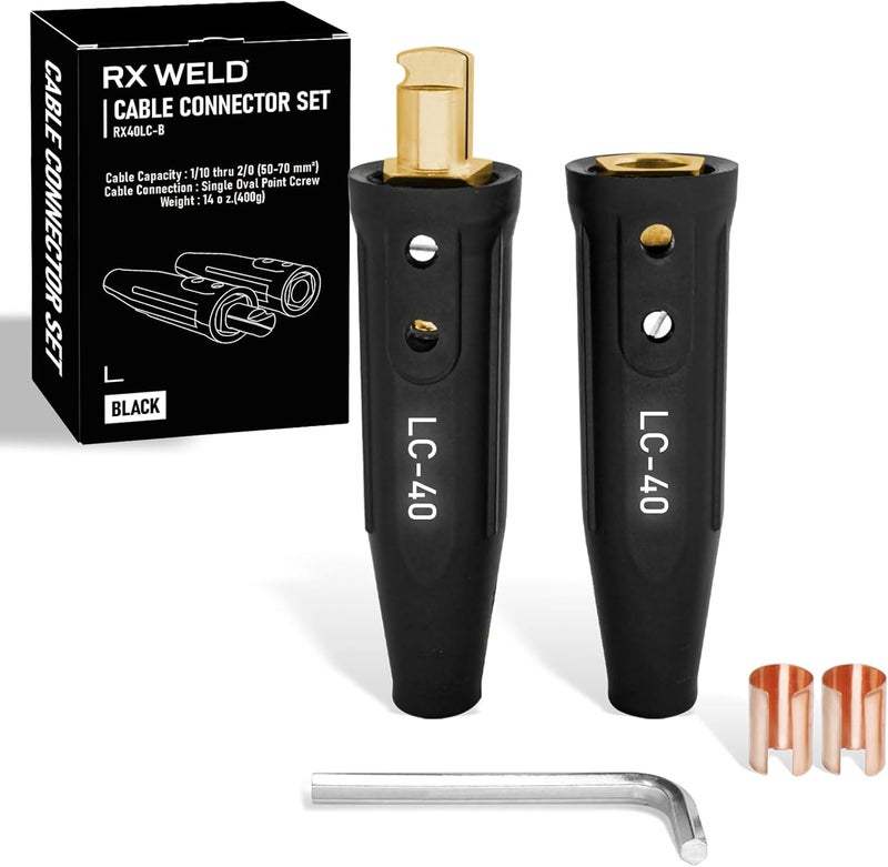 RX WELD LC40 Cable Connector Set, Includes Black Male and Female for Cable Capacity: 1/0 Thru 2/0 (50-70mm²) - Image 1